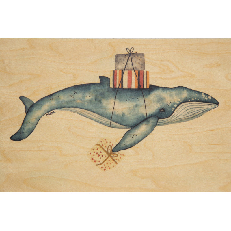 Carte en bois greetings 2 LM whale W