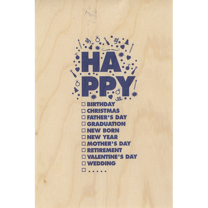 Carte en bois greetings 3TY hap blue W