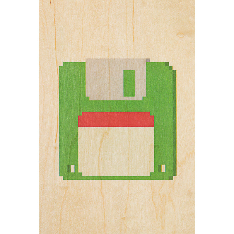 Carte en bois hello 80's floppy W