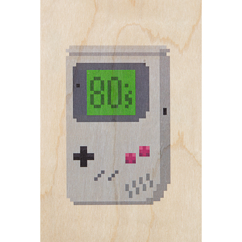 Carte en bois hello 80's gameboy W