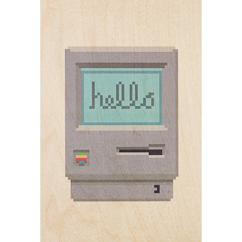 Carte en bois hello 80's mac W