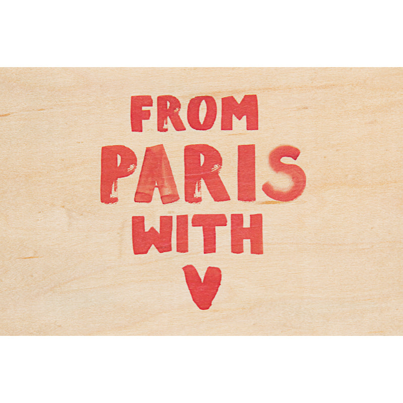 Wood postcard painted Paris from paris with love W