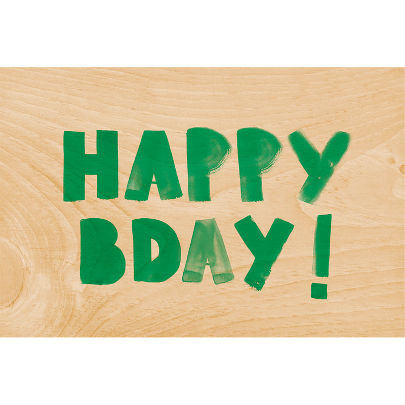 Carte en bois painted words hbday green W