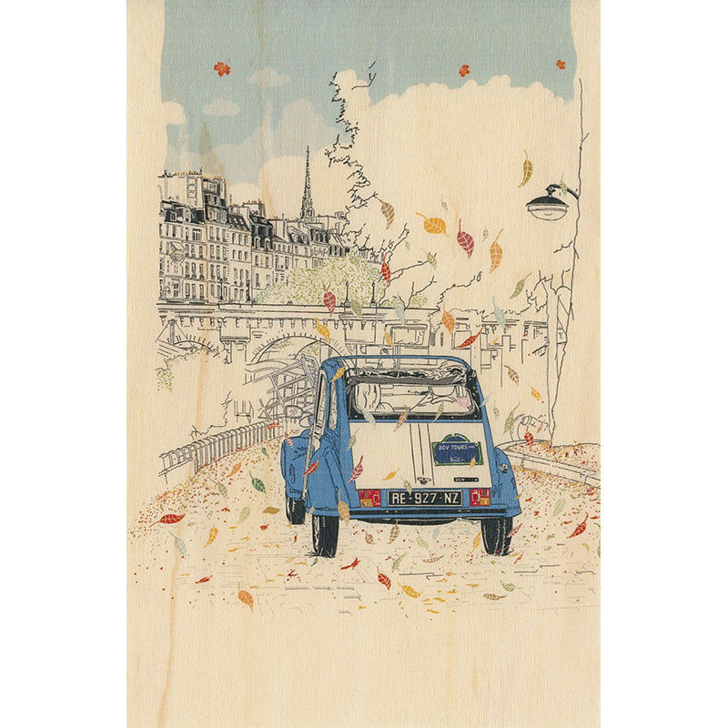 Carte en bois Paris icons 2 cv W