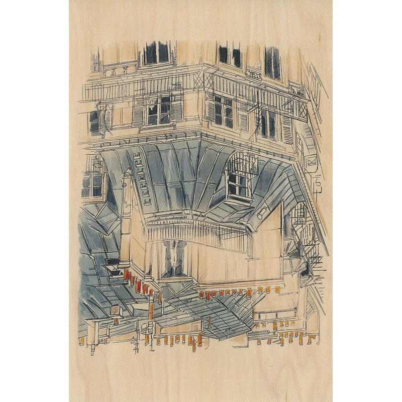 Carte en bois Paris icons blue roofs W