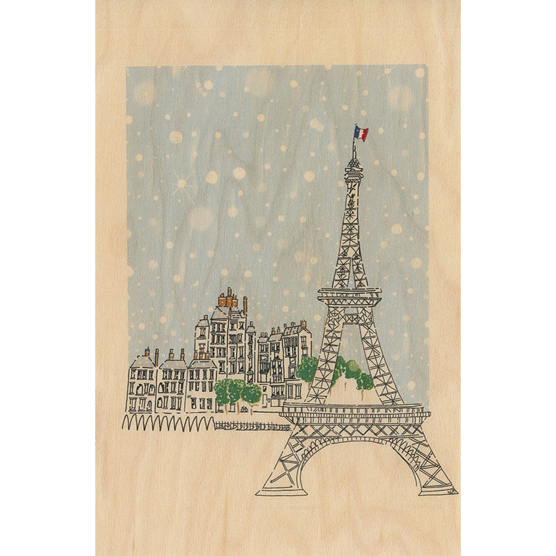 Carte en bois Paris icons snowy Eiffel W