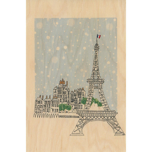 Carte en bois Paris icons snowy Eiffel W