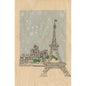 Carte en bois Paris icons snowy Eiffel W