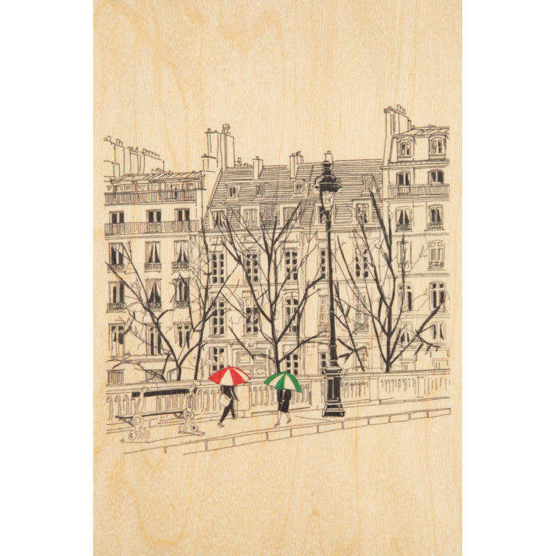 Carte en bois Paris icons umbrellas W