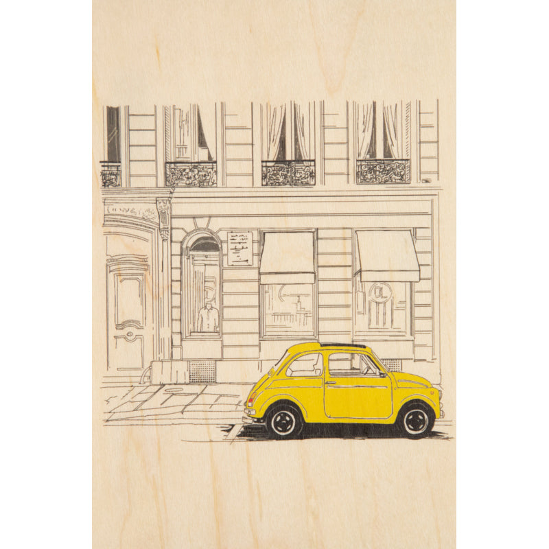 Carte en bois Paris icons yellow car W