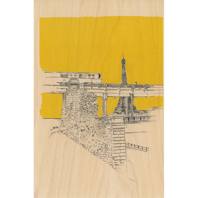 Carte en bois Paris icons yellow eiffel W