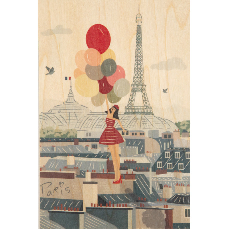 Carte en bois Paris illustré balloons W