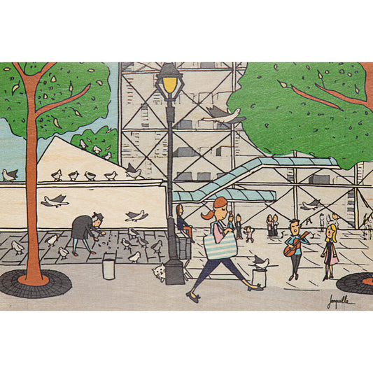 Carte en bois Paris illustré Beaubourg W