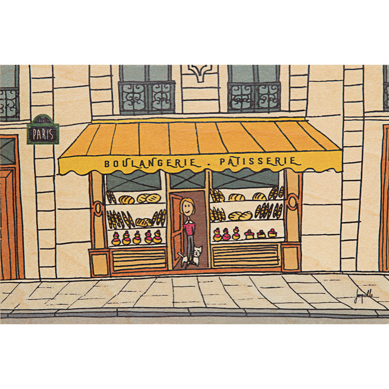 Carte en bois Paris illustré boulangerie W