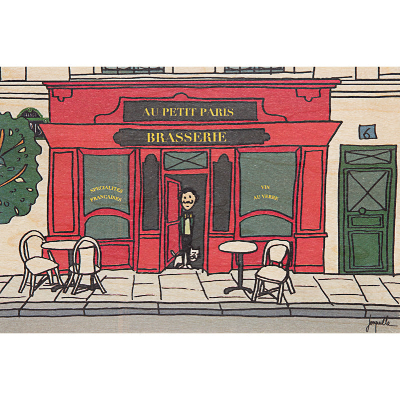 Carte en bois Paris illustré brasserie W