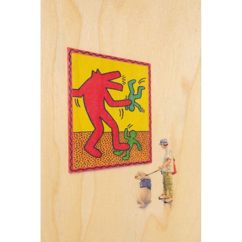 Wood postcard people at museum Haring W