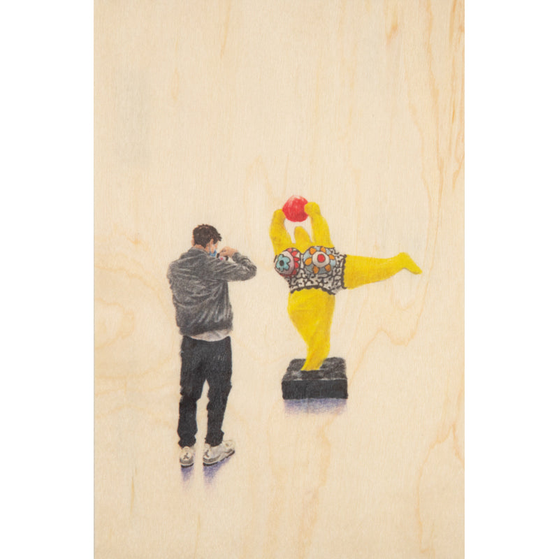 Wood postcard people at museum Nikki de Saint Phalle W