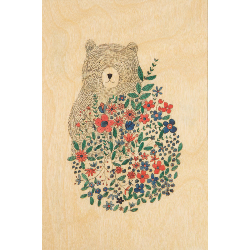 Carte en bois petit gramme bear and flowers W