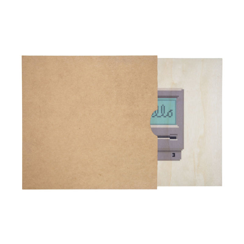 Poster 45T en bois hello 80's mac W