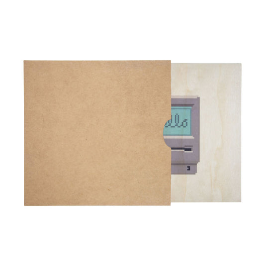 Poster 45T en bois hello 80's mac W