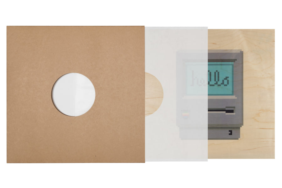 Poster 33T en bois hello 80's mac W