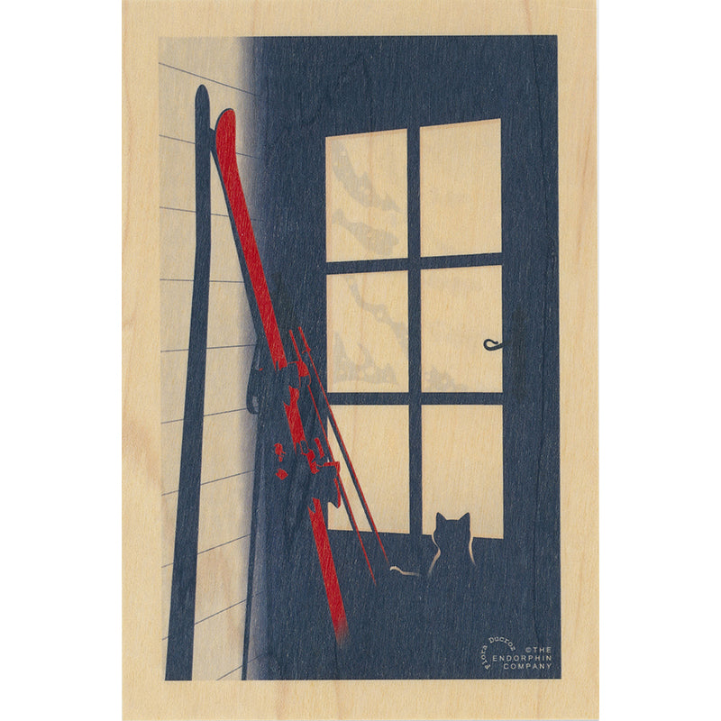 Wood postcard ski l'attente W