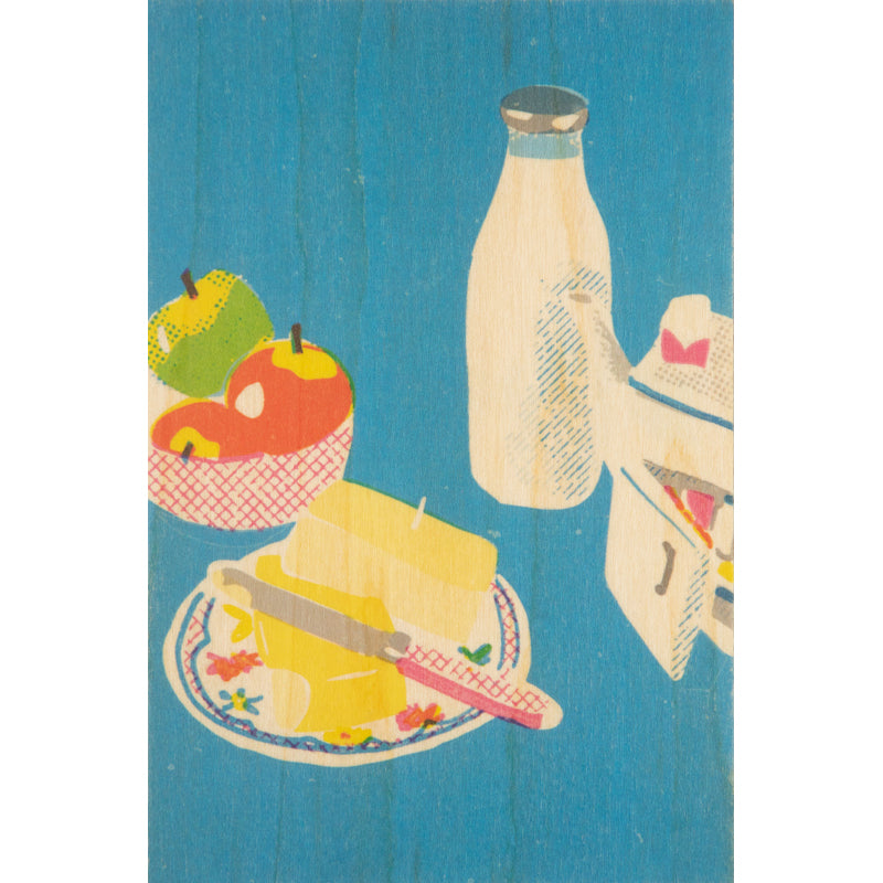 Wood postcard still life milk and more W