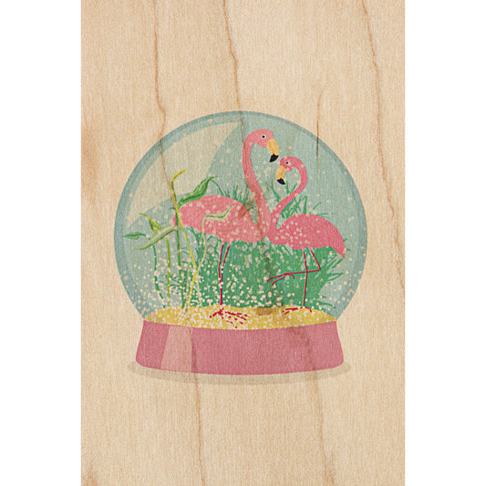 Carte en bois snow globes flamingos W