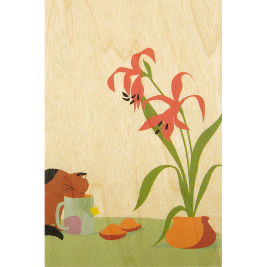 Carte en bois tea time cat W