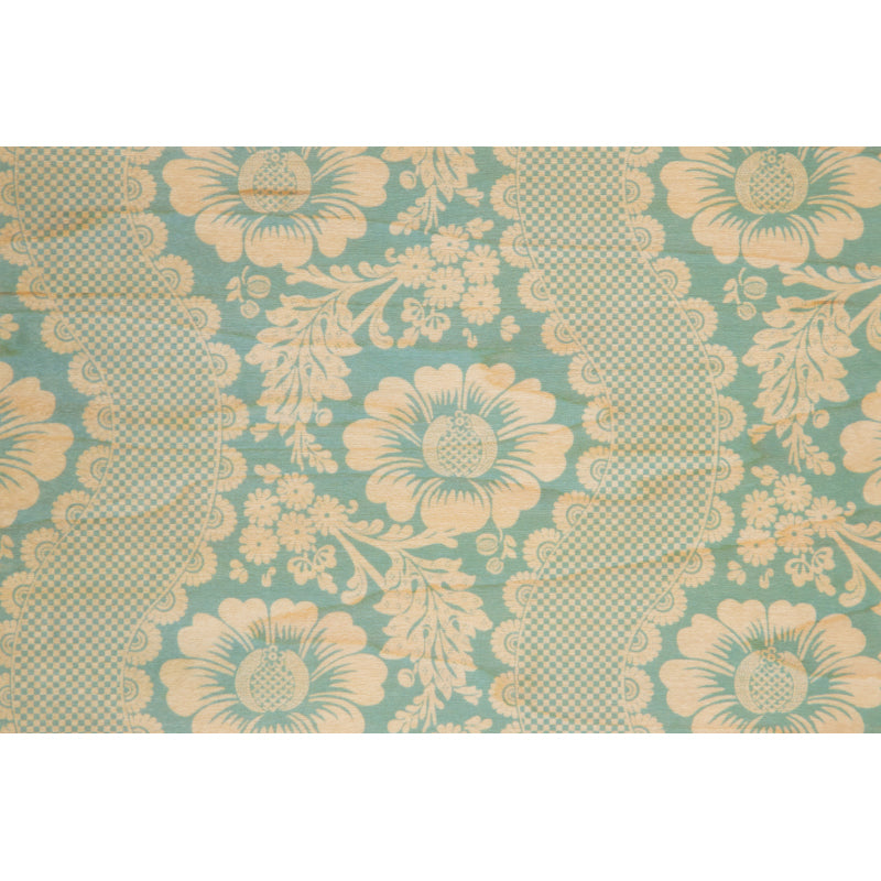Carte en bois toile de jouy fleurs turquoise W