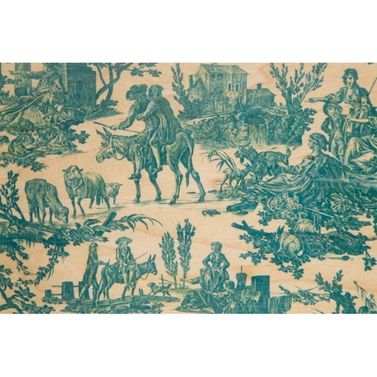 Carte en bois toile de jouy meunier vert W