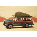 Wooden card, Christmas tree on a car, travel, W