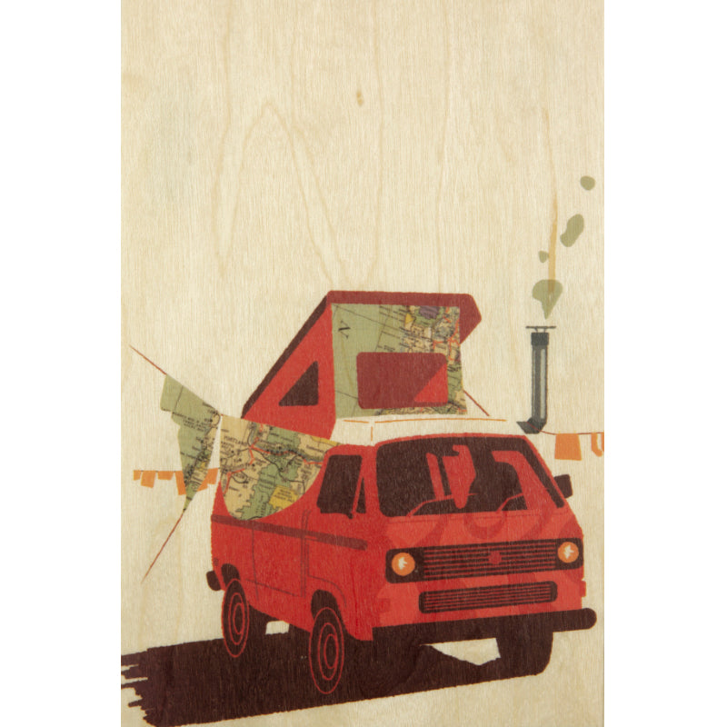 Red Van W travel wooden map