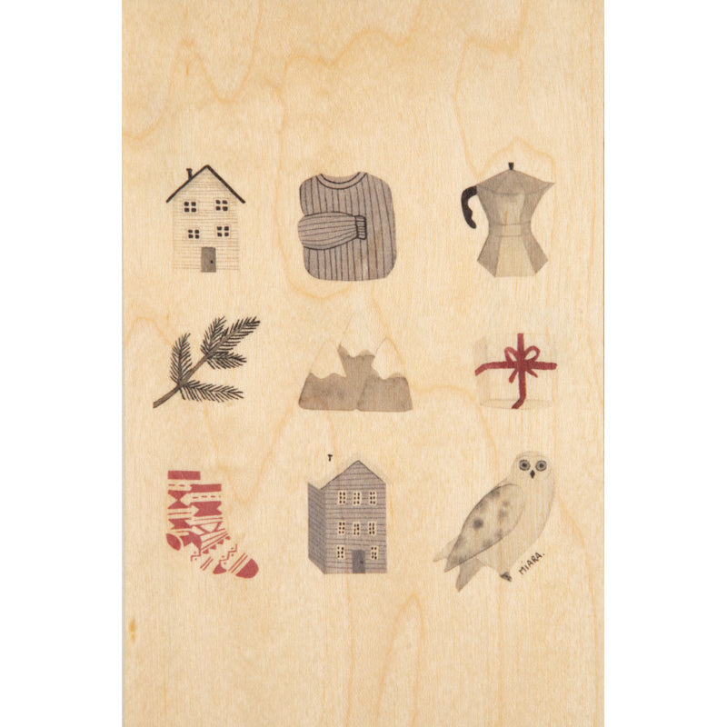 Wood postcard winter chouette W
