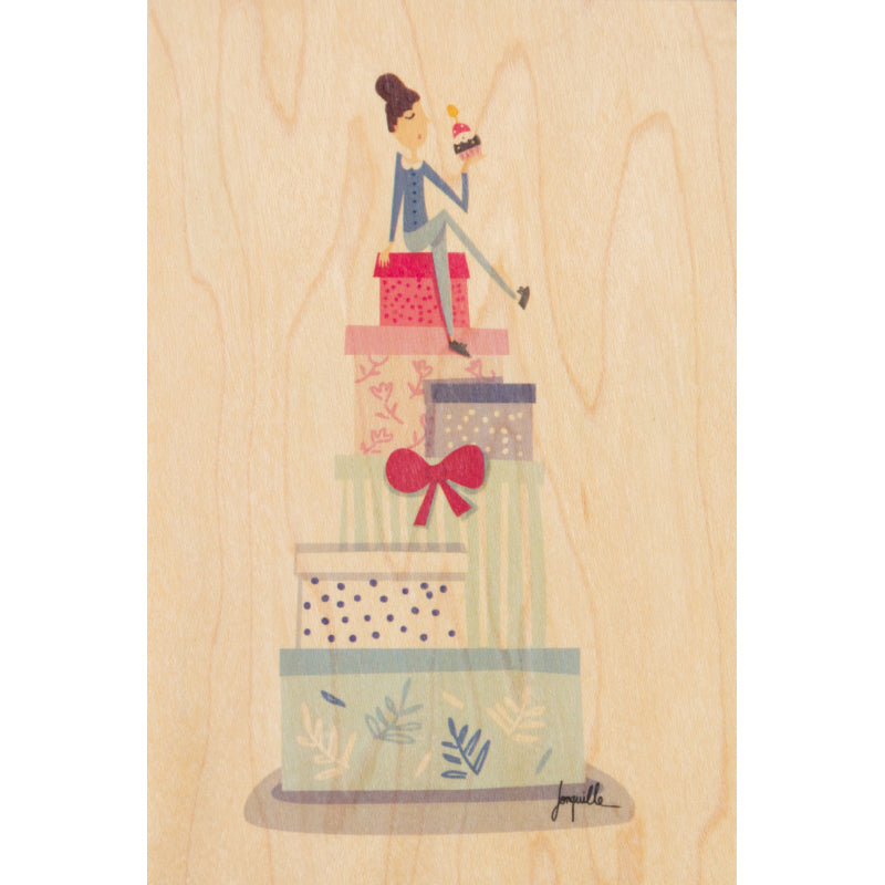 Carte en bois wishes birthday cake W