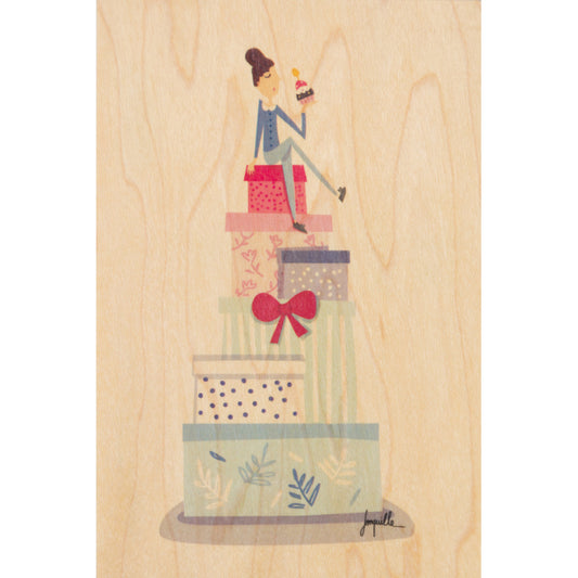 Carte en bois wishes birthday cake W