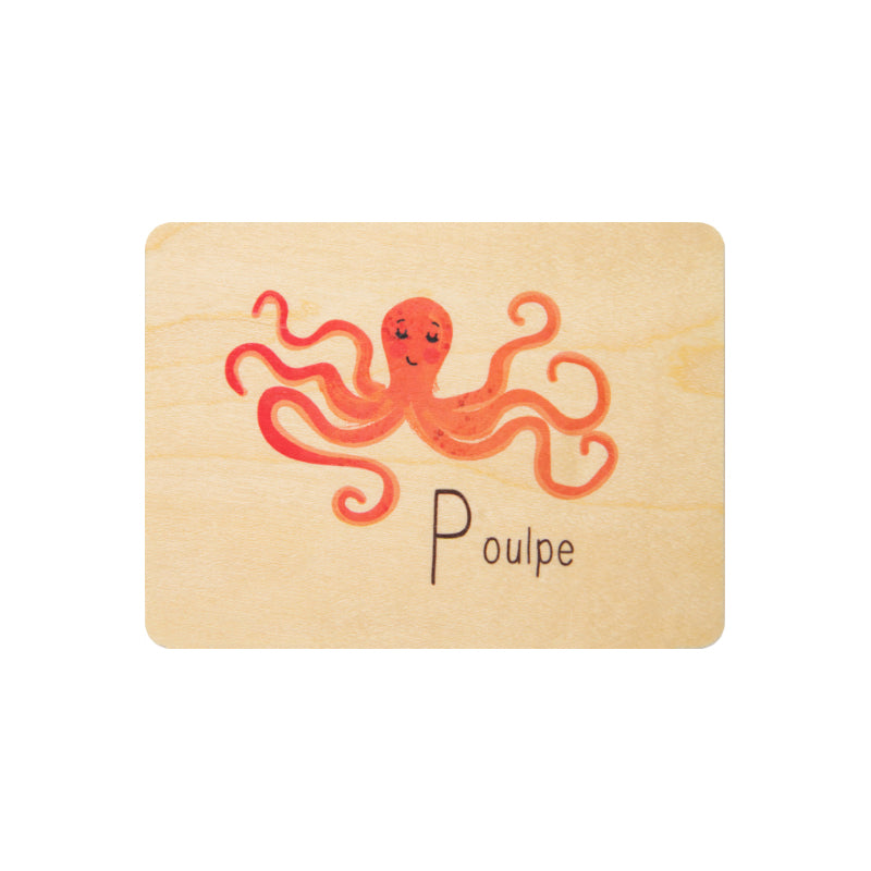Petite carte en bois abc poulpe W