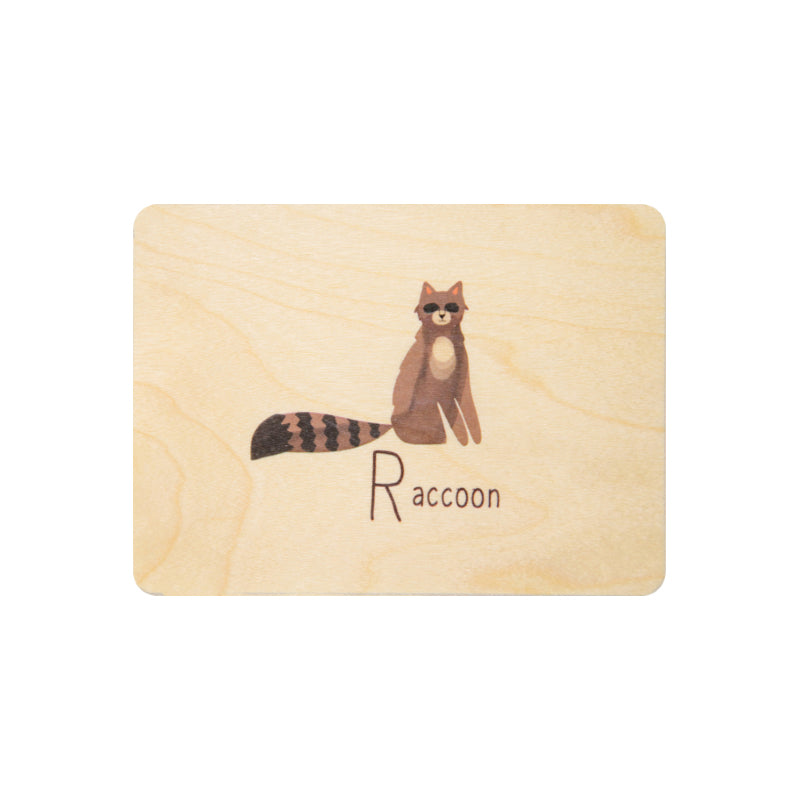 Petite carte en bois abc raccoon W